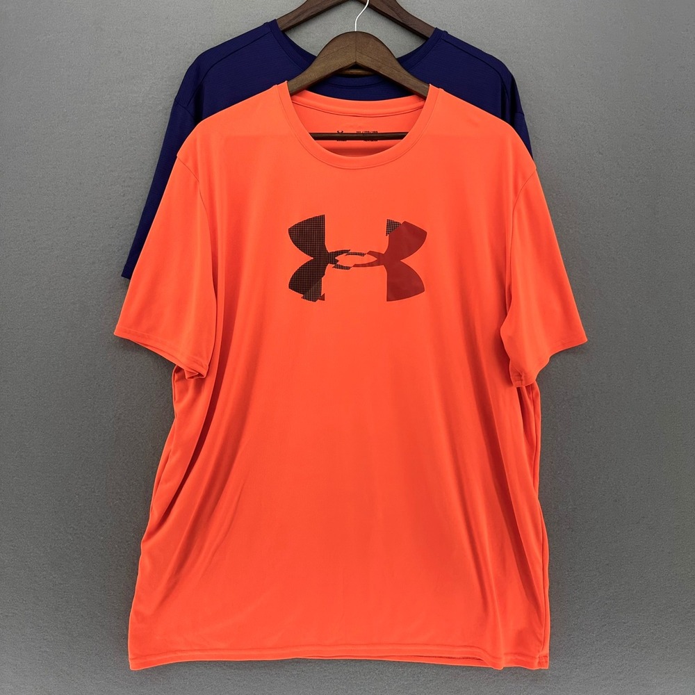 Under Armour HeatGear SET‎ (2) T-Shirt Athletic Loose Fit Tee 2XL Orange Blue